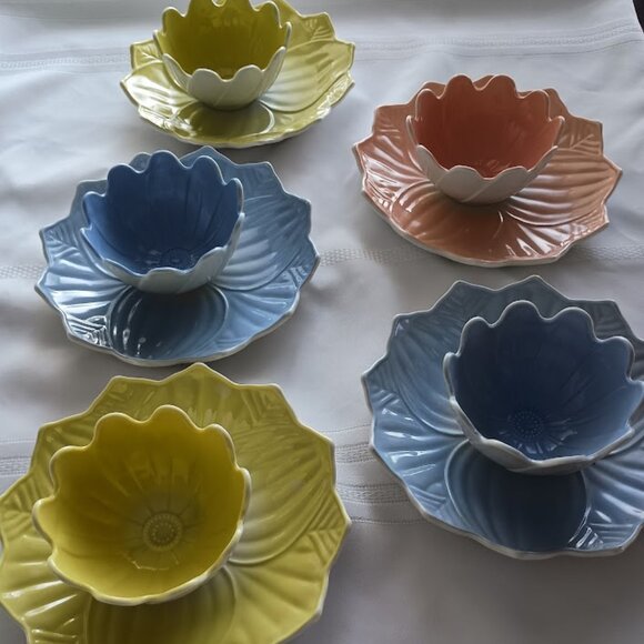 Set of 5 Vintage Anchor Hocking Fire King Lotus Leaf and Blossom Sets - Picture 1 of 10